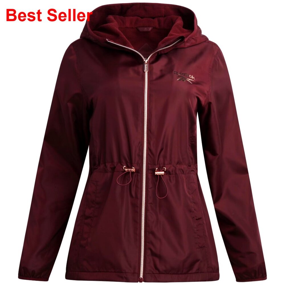 Water Resistant Polar Fleece Windbreaker Jacket With Hood & Cinch Waist